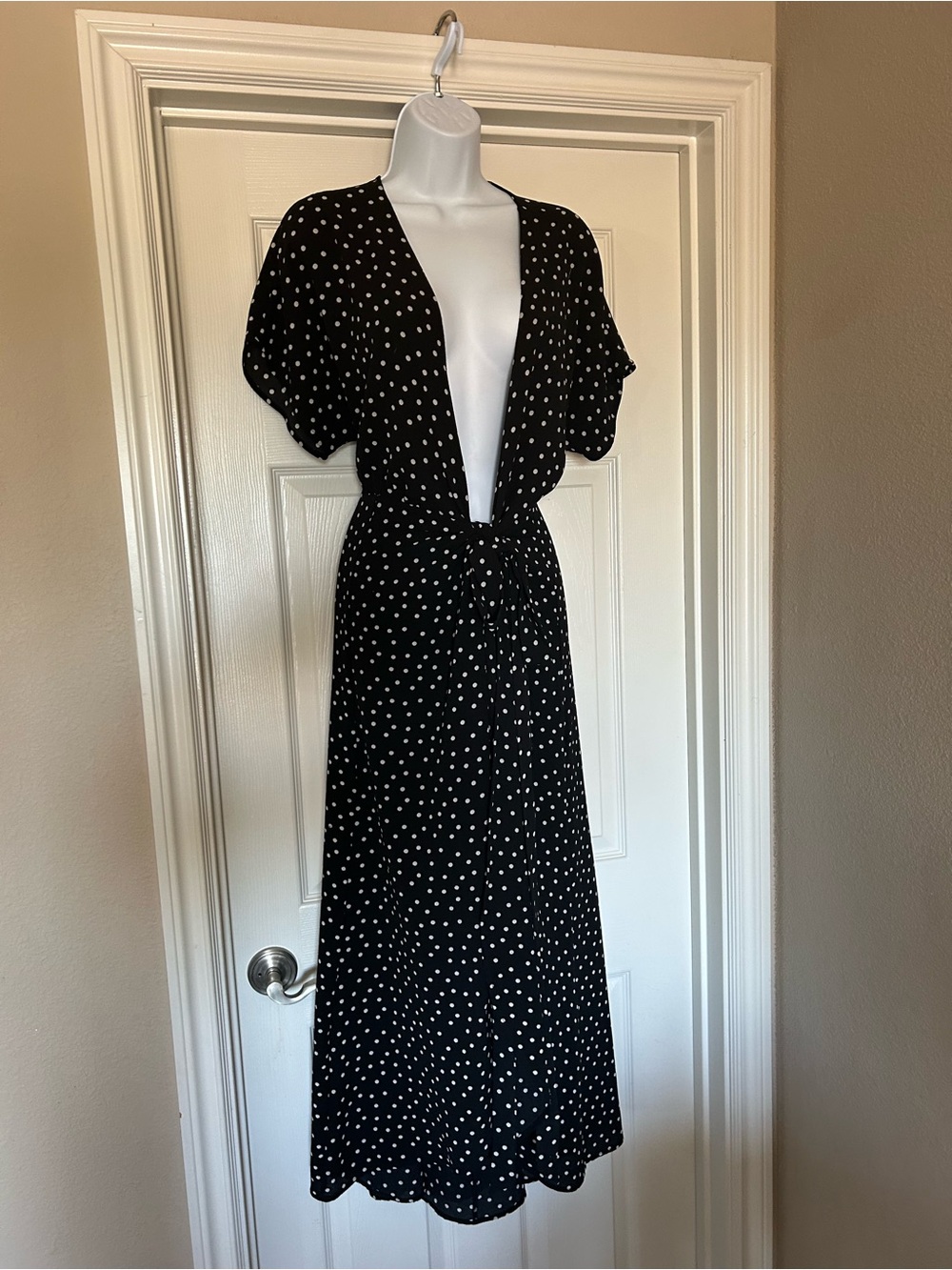 Black Polka Dot Wrap Maxi Dress/Duster, Bret, Sz M, like new
